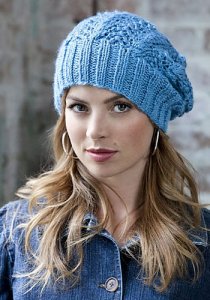 Lace slouch hat free knitting pattern.