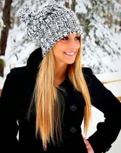 Gorgeous Black Coat With Sweet Knit Cap