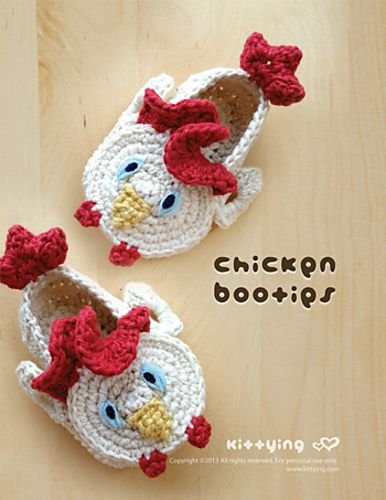Ravelry: Baby Booties Chicken Rooster Cockerel Cock Crochet PATTERN by Kittying.com pattern by Kittying Ying