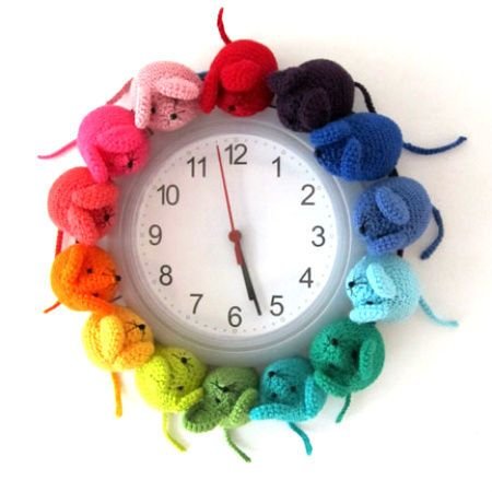 rainbow crochet mice surround a store bought clock... cute for a kids room!!