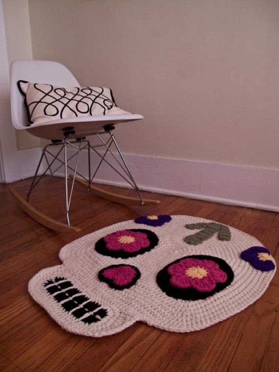 DAY OF THE DEAD SKULL CROCHET RUG by peanutbutterdynamite on Etsy