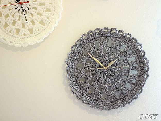 19 Impossibly Clever Knitting And Crochet Patterns, including this Crocheted Doily Clock