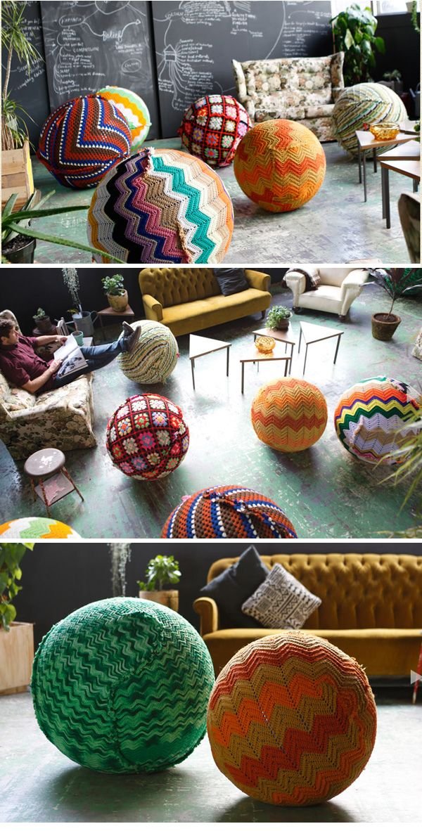 Yoga ball | Page Thirty Three - upcycling old knitted & crocheted afghans - great idea! For computer room
