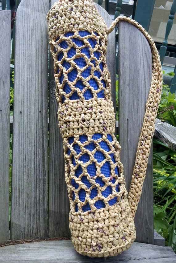 Hot Yoga Mat Bag Recycled Plastic Bag Crochet Tote by RecycleThyme, $25.00