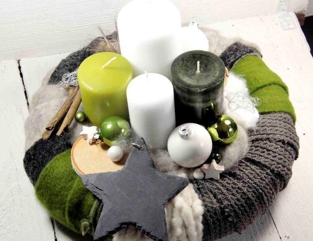 Adventskranz,Weihnachtsdeko,Kerzen,Weihnachten Patchwork in grün